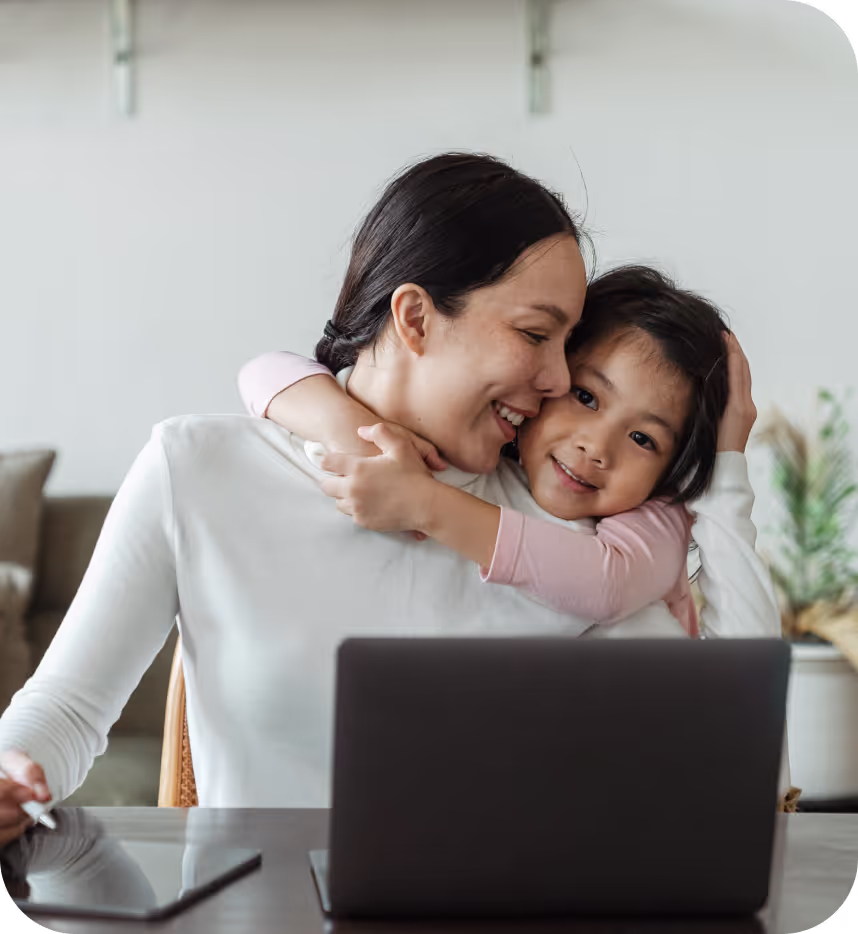 Child hugging parent