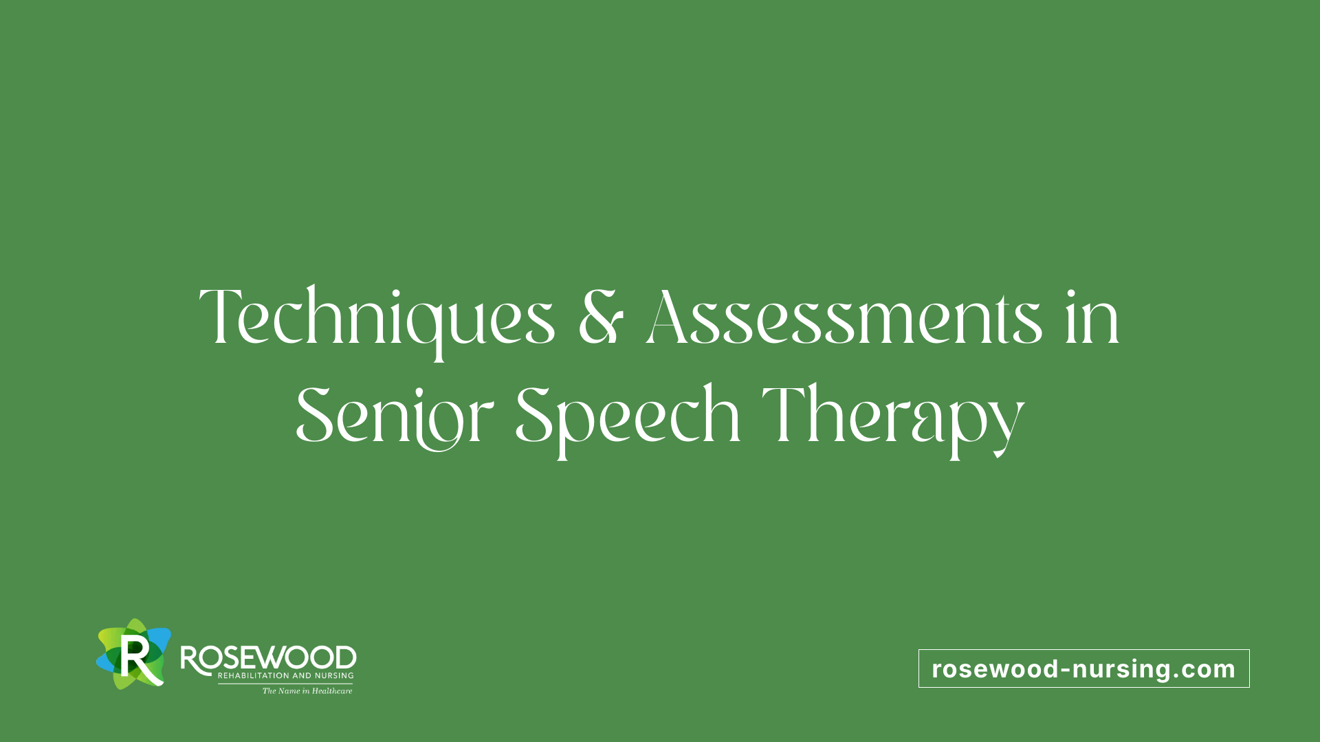 Techniques &amp; Assessments in Senior Speech Therapy